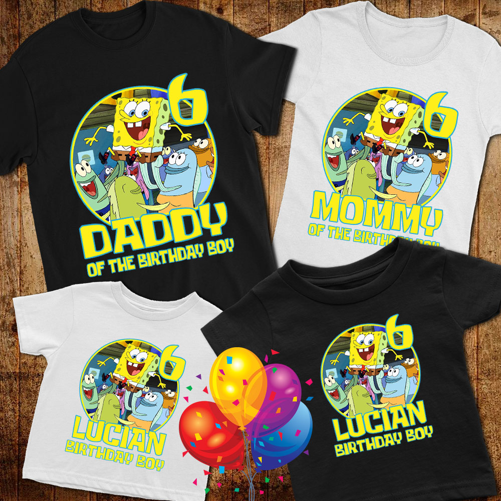 Spongebob Themed Custom Name T-Shirt Spongebob Themed Birthday Spongebob Themed Graphic Tee Custom Spongebob Personalized Name T-shirt