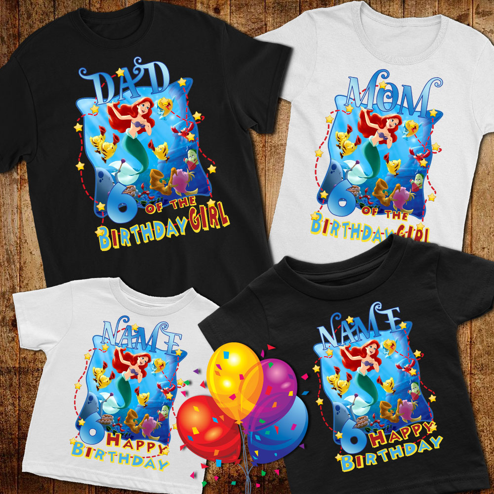 Family Personalize The Little Mermaid Birthday T-Shirts