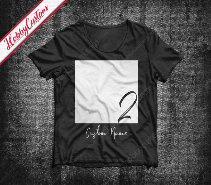 White square design simple style customize name and age personalized t-shirt