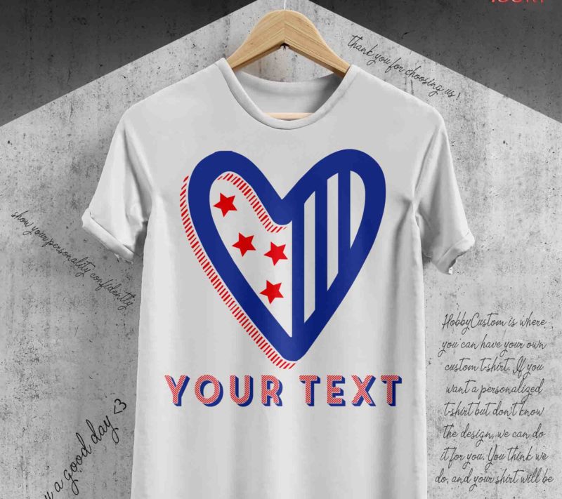 4th of july american flag heart, custom t-shirt