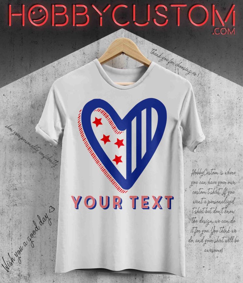 4th of july american flag heart, custom t-shirt