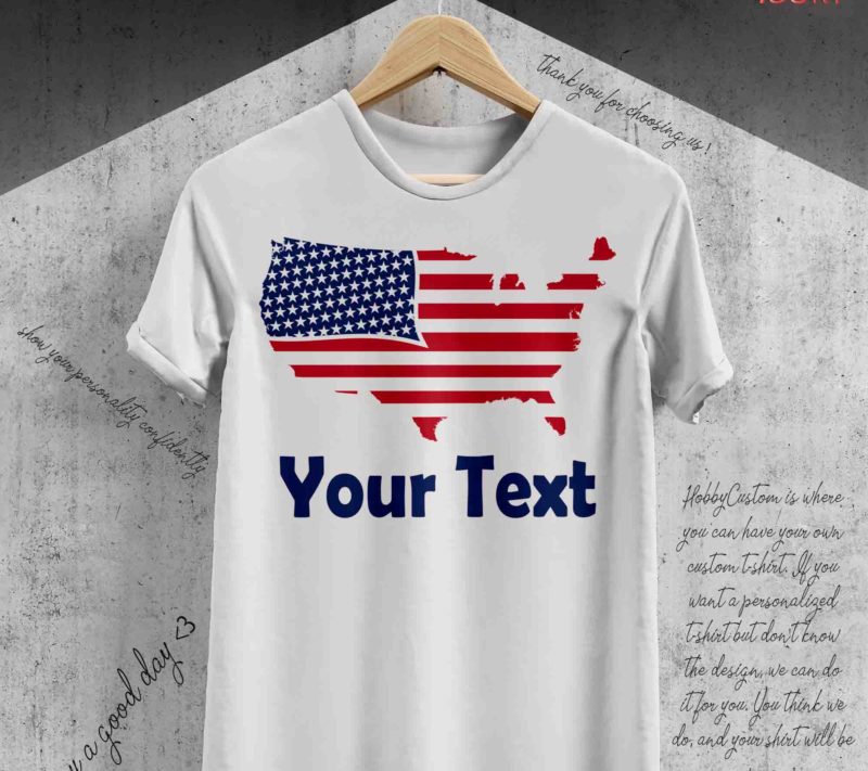 4th of july map-shaped american flag, custom t-shirt