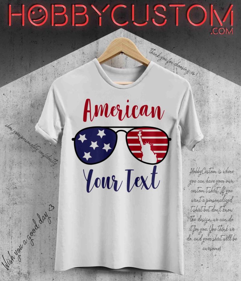 4th of july american flag in the shape of glasses, custom t-shirt