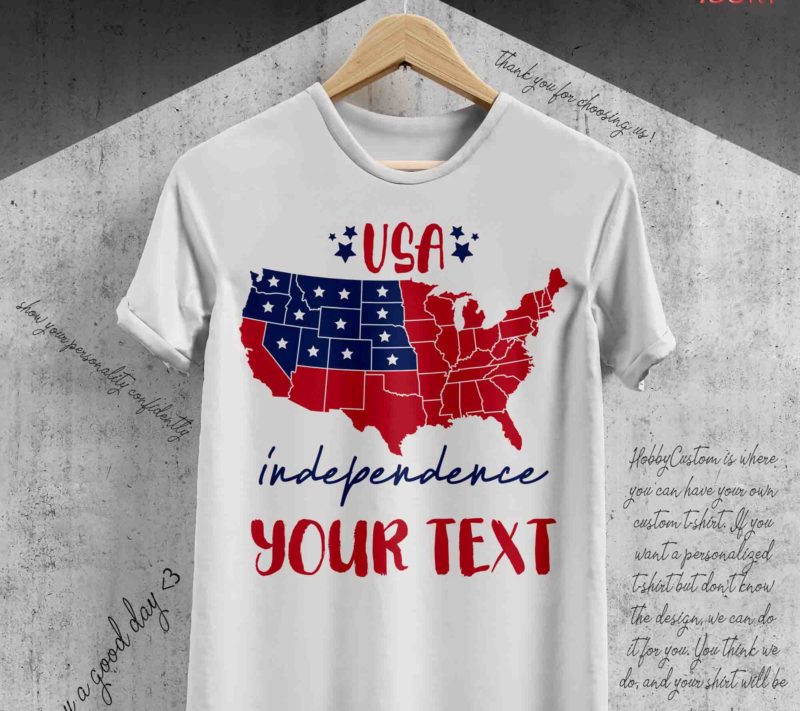 4th of july independence day, the united states flag in the shape of a map, custom t-shirt